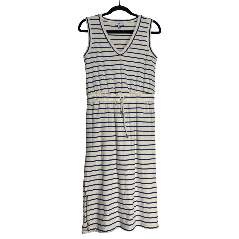 Evereve Alice Blue Striped Sleeveless V-Neck Nautical Midi Dress Size S EUC